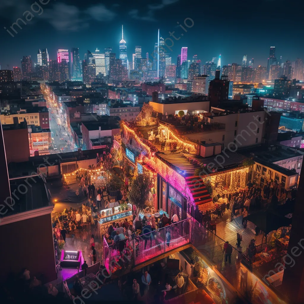 Panoramic view of a city nightlife from a rooftop bar - Image 3