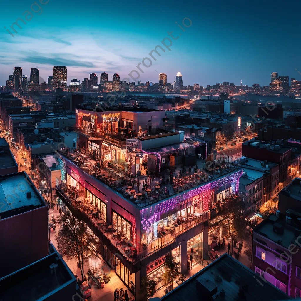 Panoramic view of a city nightlife from a rooftop bar - Image 4