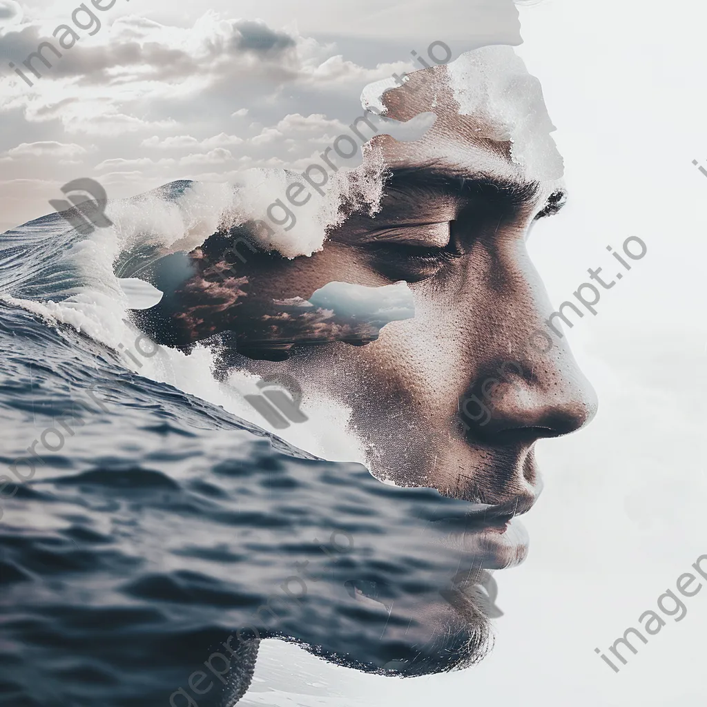 Double exposure of a man with ocean waves - Image 1