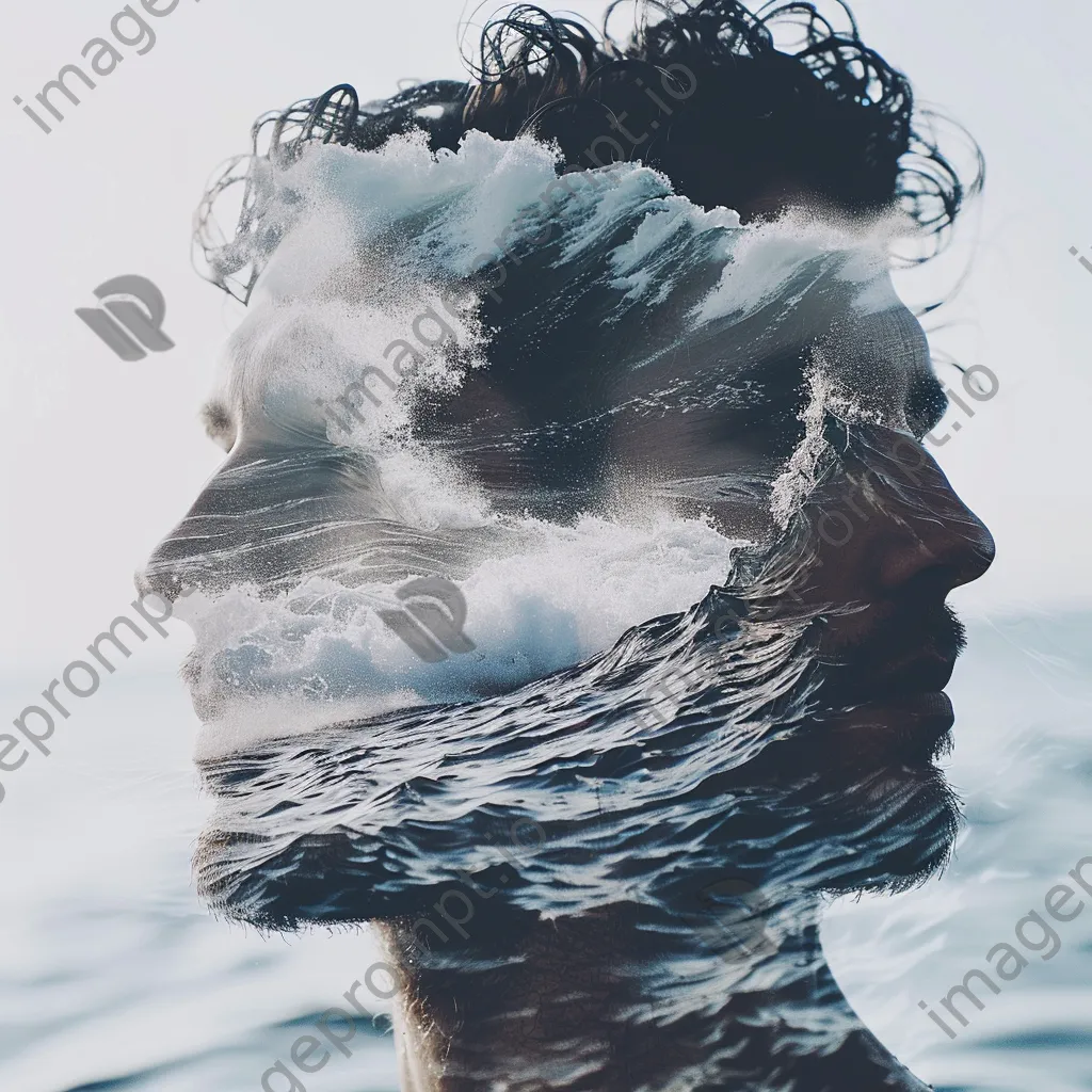 Double exposure of a man with ocean waves - Image 2