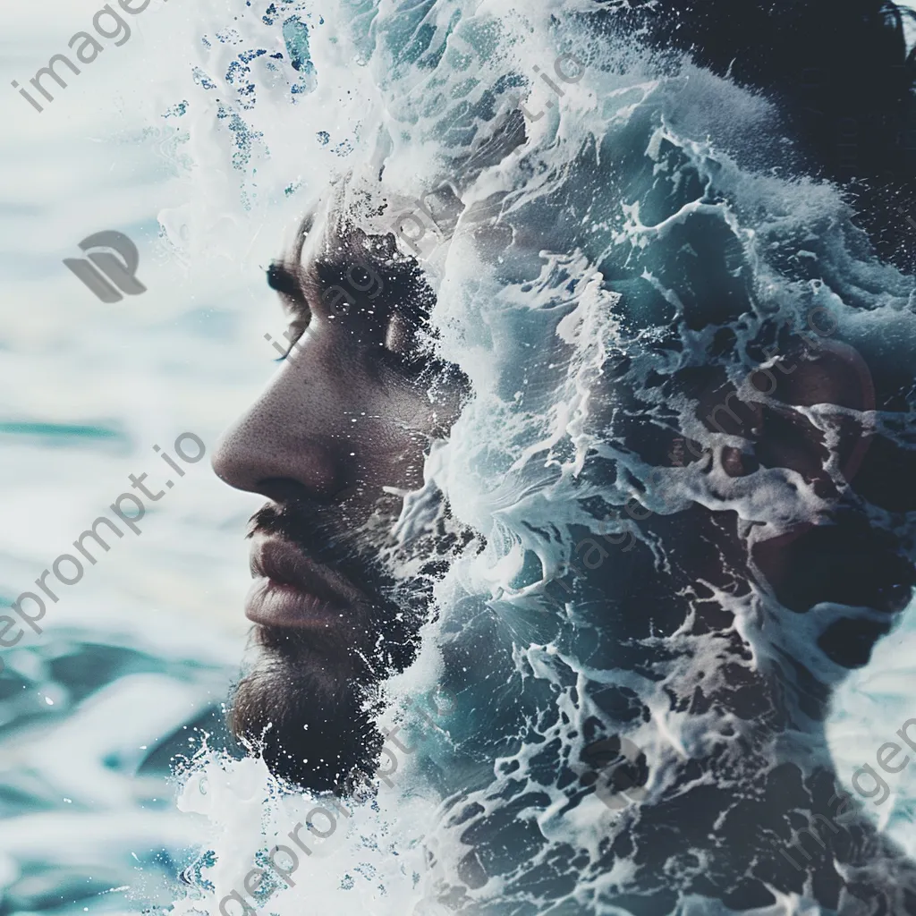 Double exposure of a man with ocean waves - Image 3