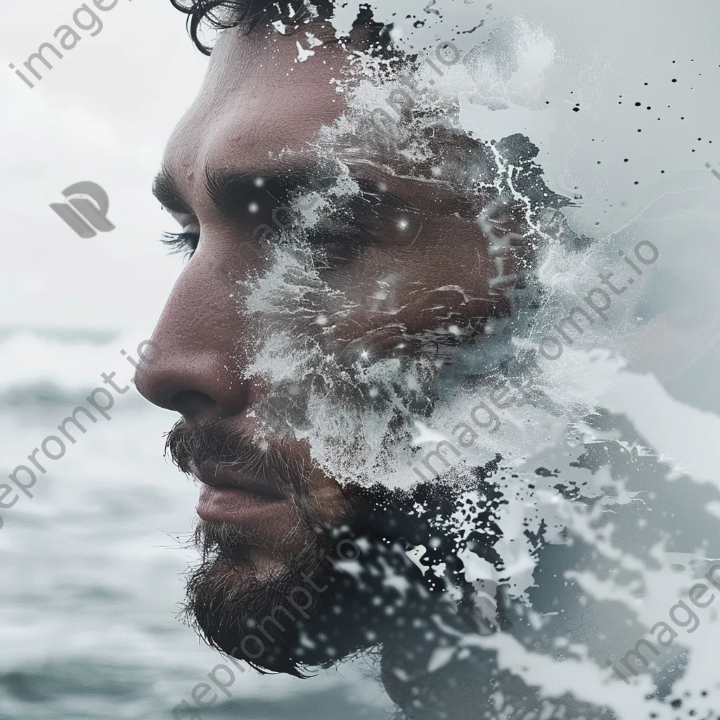 Double exposure of a man with ocean waves - Image 4