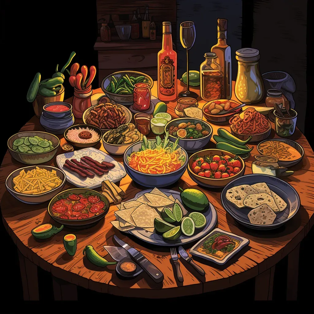 Image of a fusion of Mexican, Thai, and Greek cuisines on a dinner table - Image 2