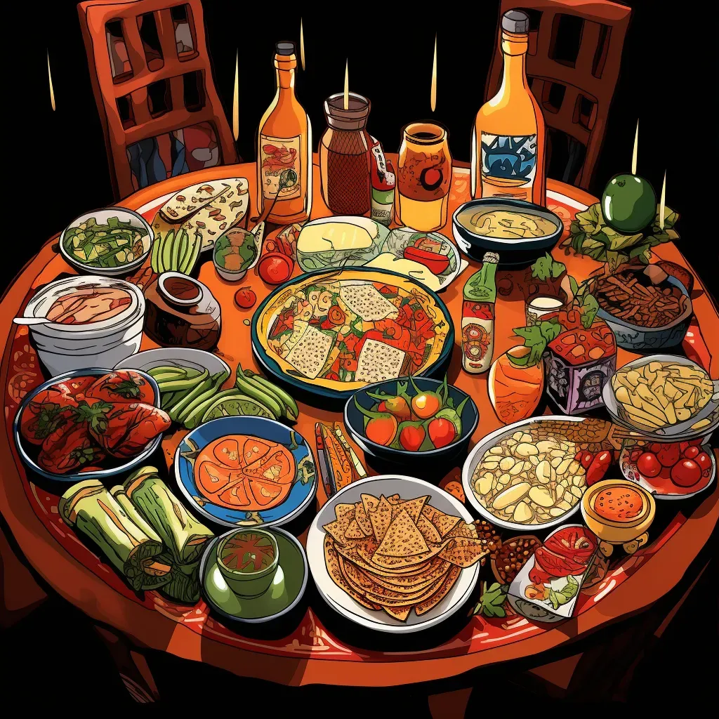 Image of a fusion of Mexican, Thai, and Greek cuisines on a dinner table - Image 3