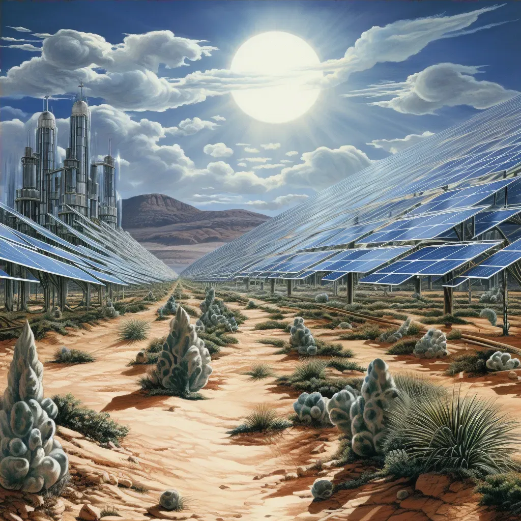 Solar farm in desert symbolizing shift towards renewable energy - Image 4