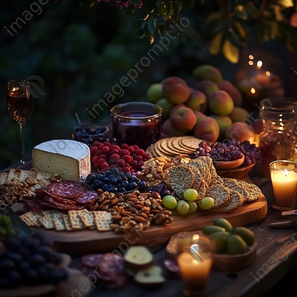 An elegant charcuterie board displaying fruits, nuts, and cheese. - Image 4