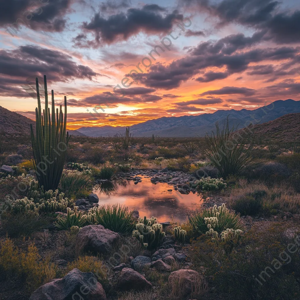 Desert spring with cacti during sunset - Image 2