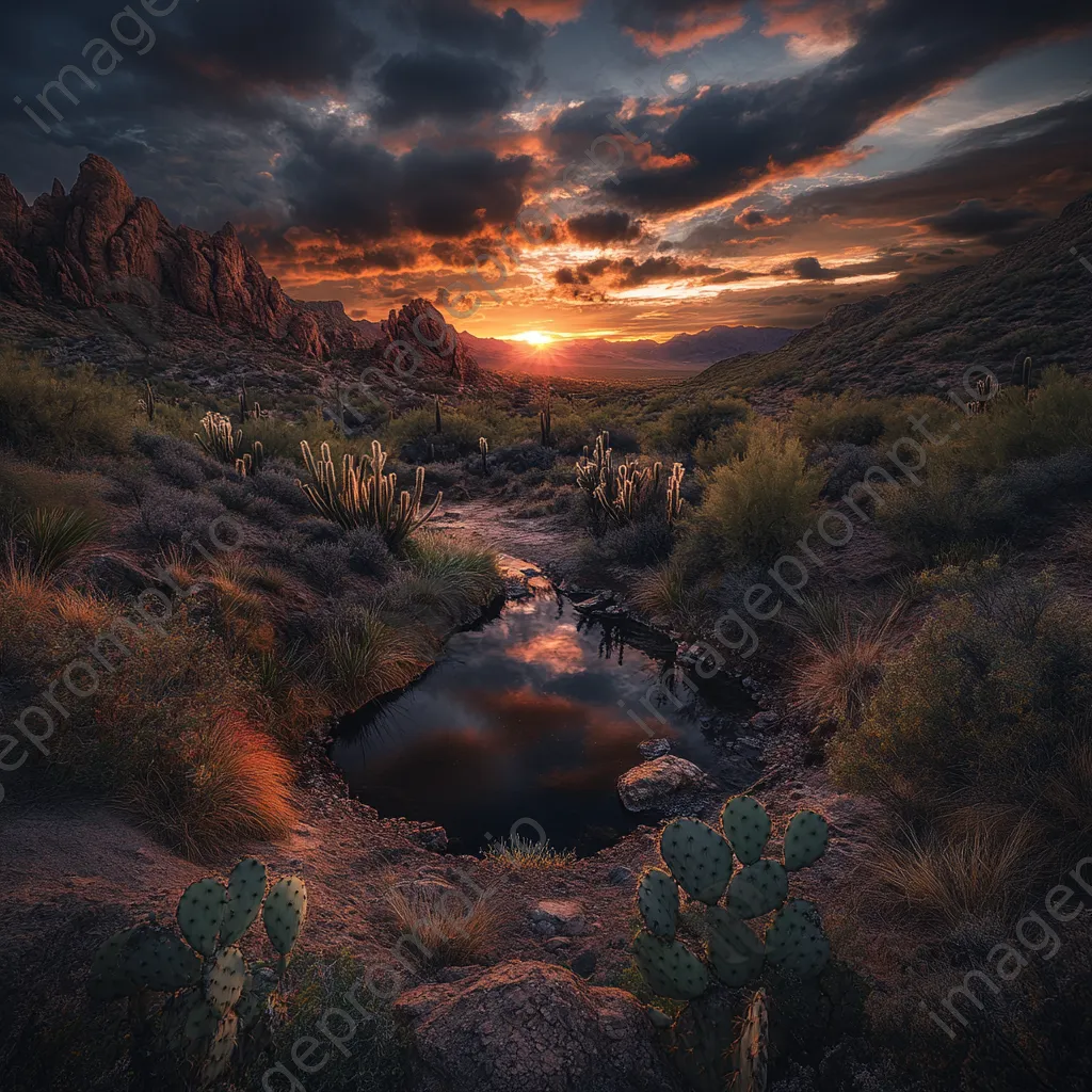 Desert spring with cacti during sunset - Image 3