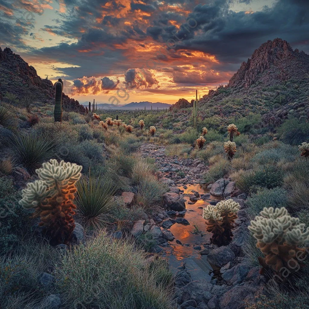 Desert spring with cacti during sunset - Image 4