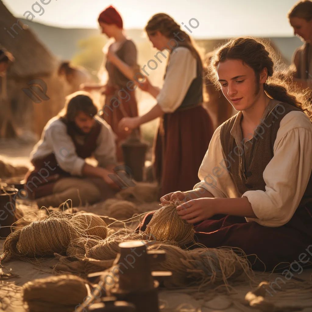 Artisans in period costumes reenacting rope making - Image 3