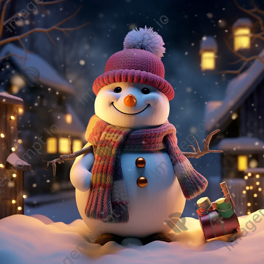 Snowman decorated with a scarf in a snowy yard - Image 4