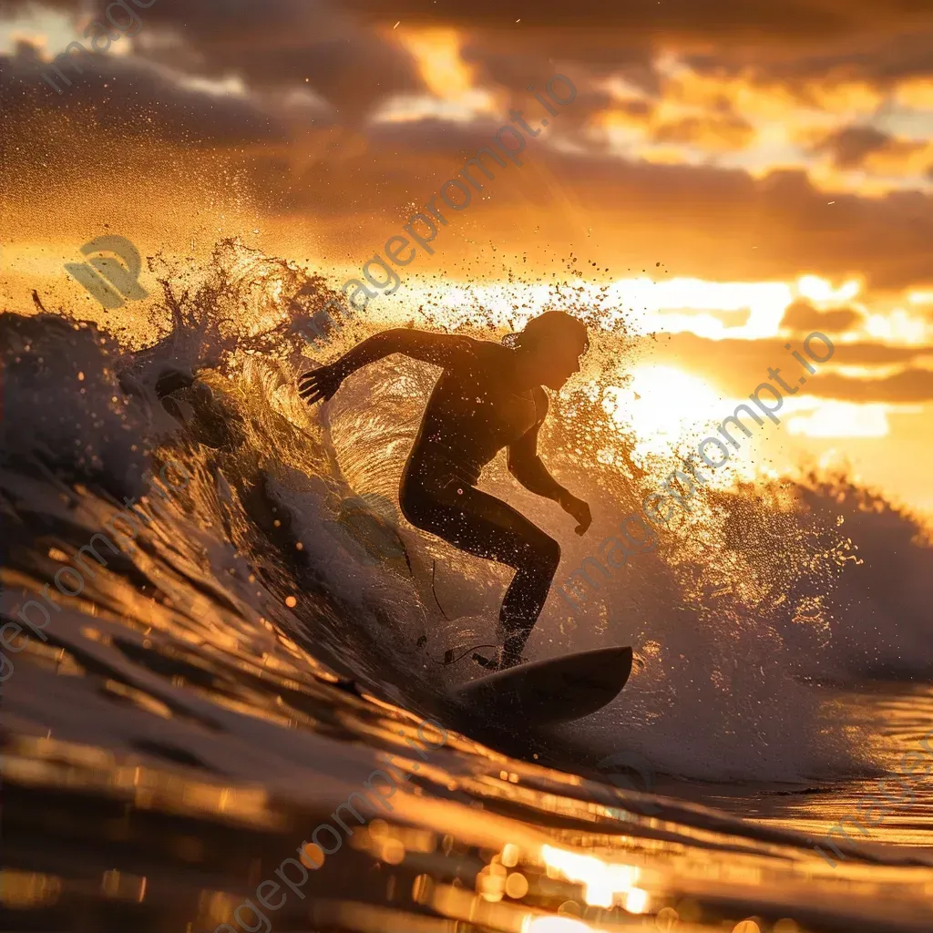 Surfer catching a wave in golden sunset light - Image 2