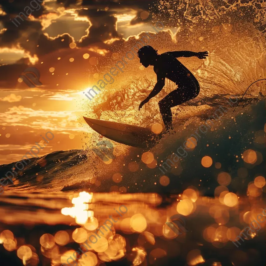 Surfer catching a wave in golden sunset light - Image 3