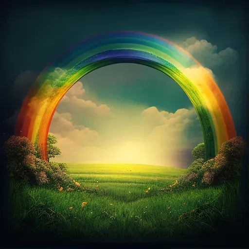 Image of a vibrant rainbow over a lush, green meadow, symbolizing optimism - Image 1