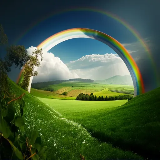 Image of a vibrant rainbow over a lush, green meadow, symbolizing optimism - Image 2