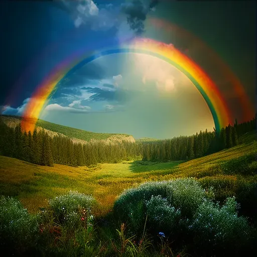 Image of a vibrant rainbow over a lush, green meadow, symbolizing optimism - Image 3