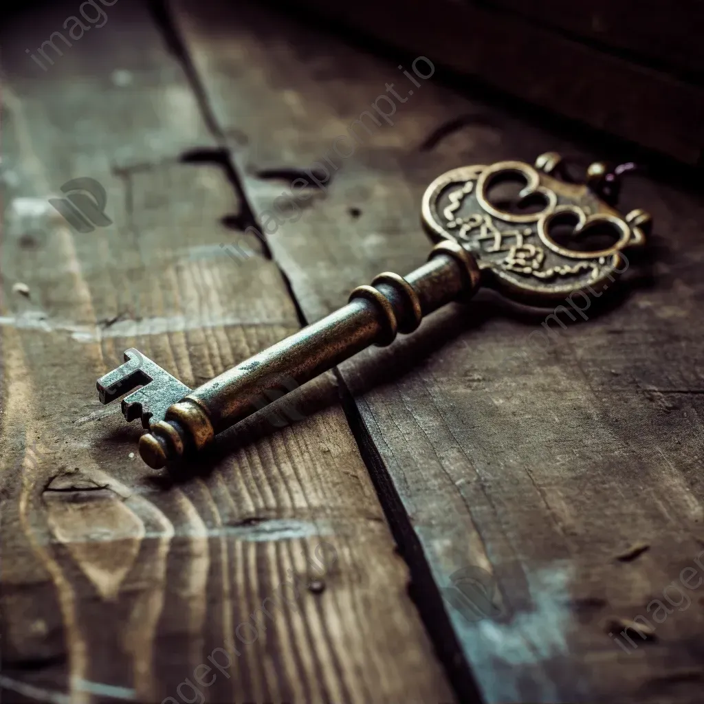 Vintage key on rustic wooden table - Image 2