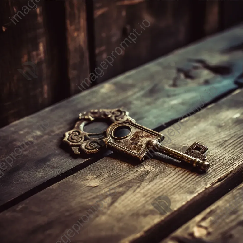 Vintage key on rustic wooden table - Image 3