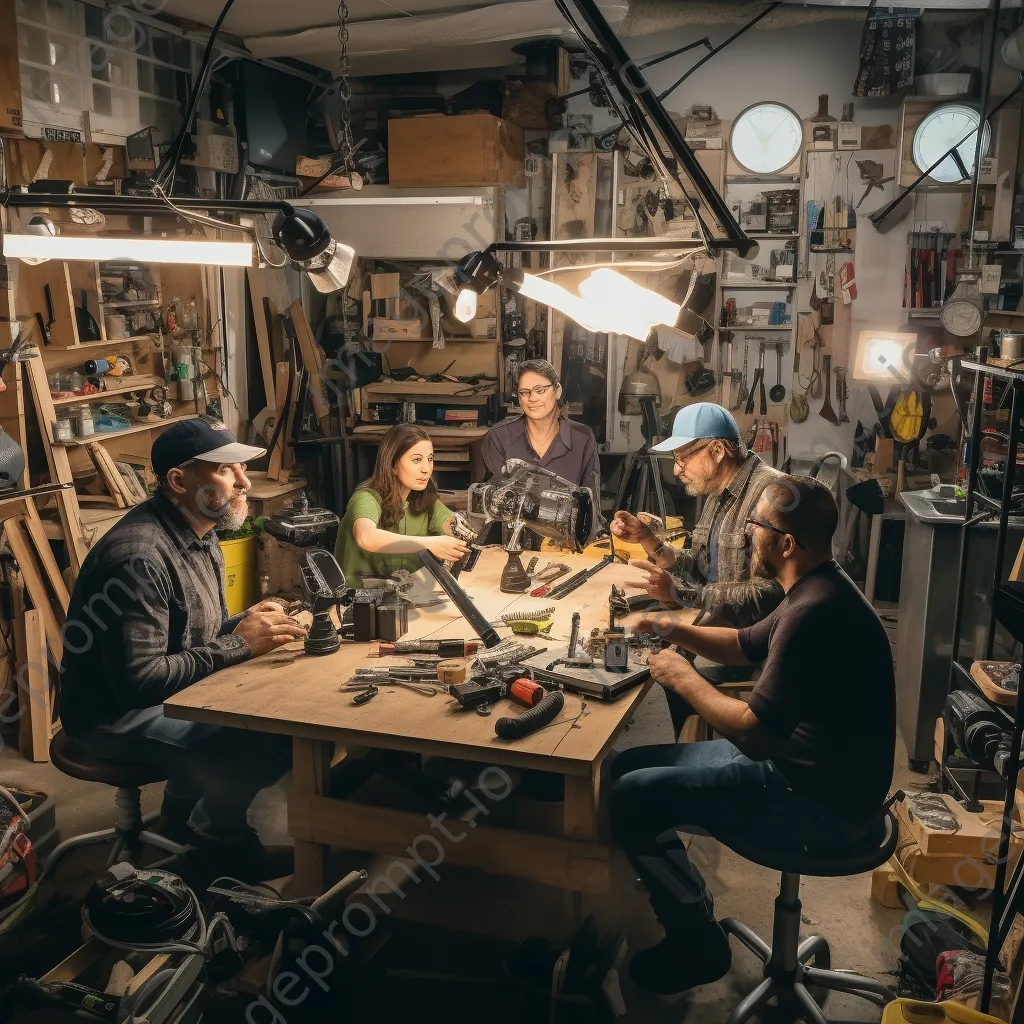 Team conducting a workshop with tools and materials in a bright space - Image 1