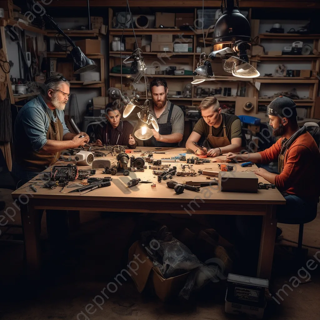 Team conducting a workshop with tools and materials in a bright space - Image 3