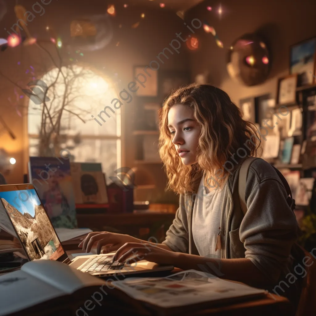 Woman engaging in an online class with a laptop and study materials. - Image 2