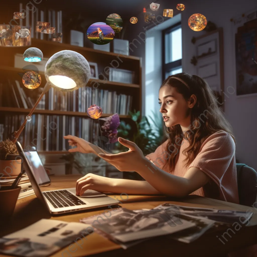 Woman engaging in an online class with a laptop and study materials. - Image 4