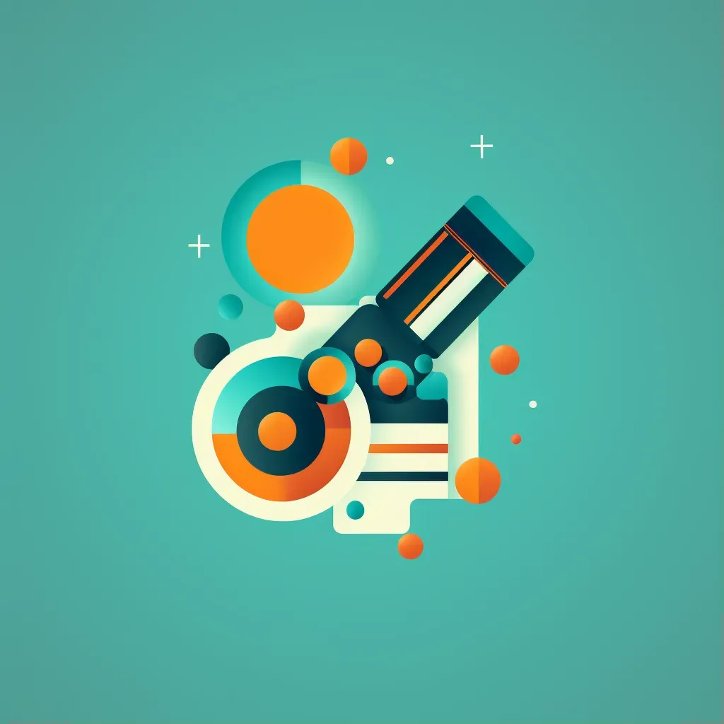 Retro-futuristic microscope icon research lab logo in teal and orange colors - Image 1