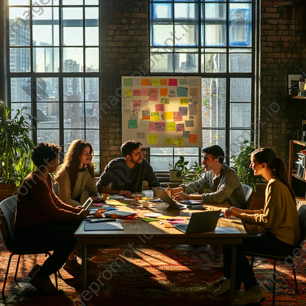 Diverse professionals brainstorming with sticky notes in a well-lit room - Image 2