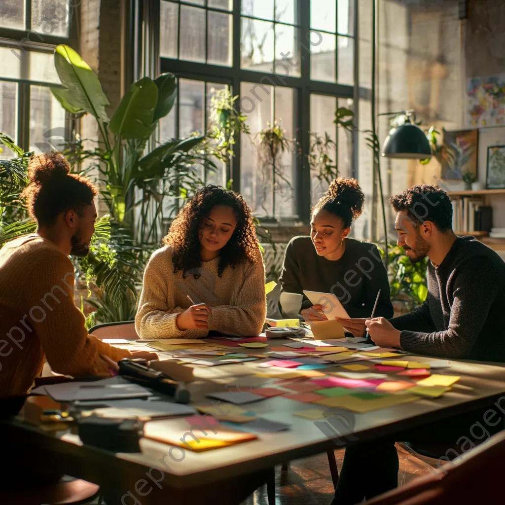 Diverse professionals brainstorming with sticky notes in a well-lit room - Image 3