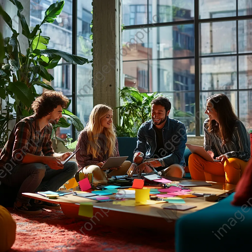 Diverse professionals brainstorming with sticky notes in a well-lit room - Image 4