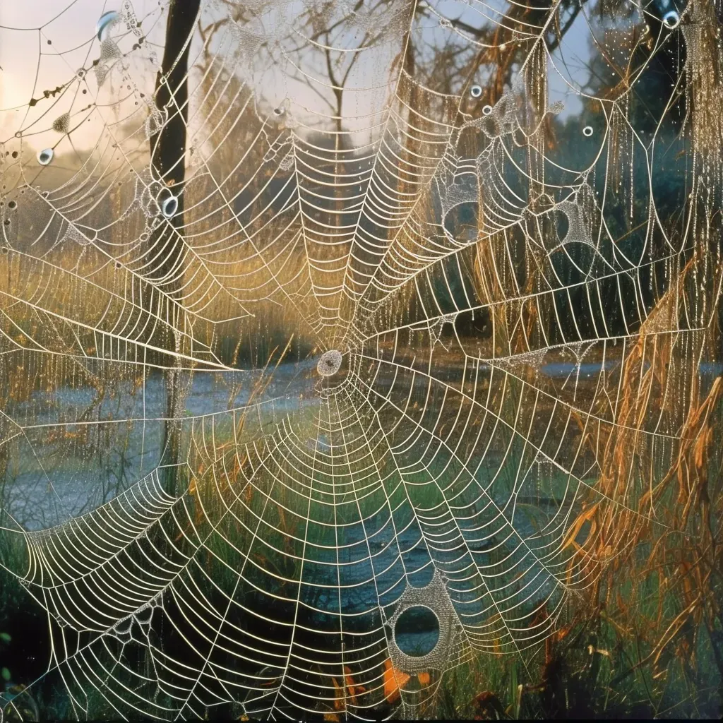 Glistening spider web in morning light - Image 1