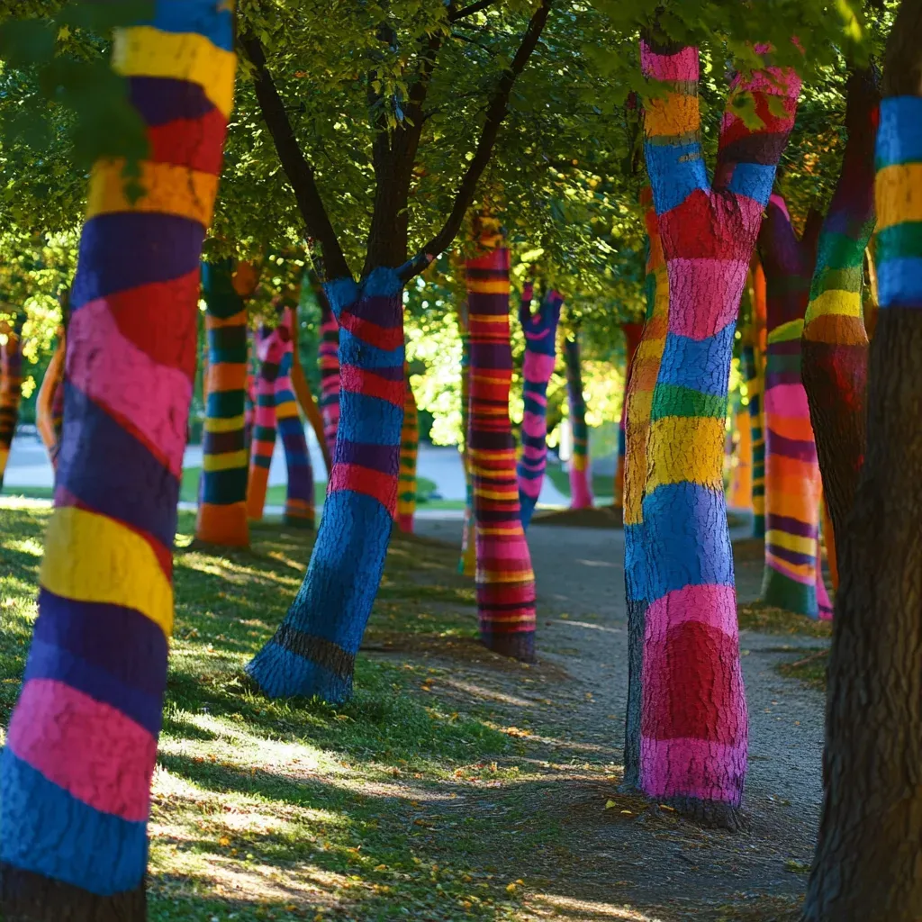 Colorfully painted trees in a public park as a statement of environmental consciousness - Image 4