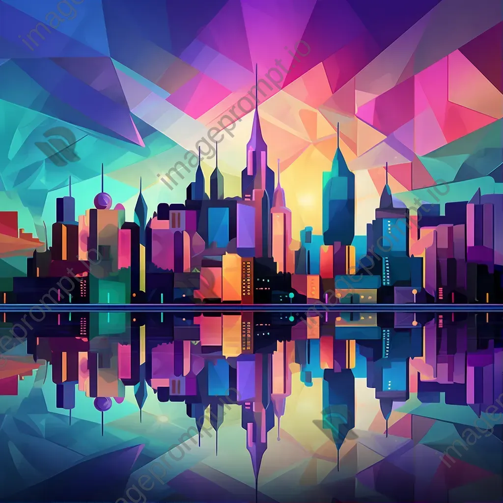 Abstract skyline of Art Deco buildings at twilight in low poly style - Image 1