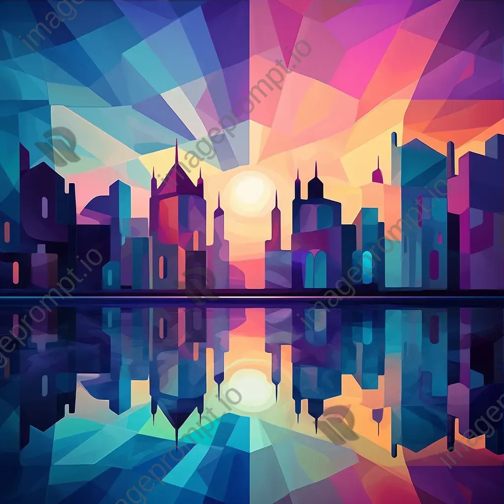 Abstract skyline of Art Deco buildings at twilight in low poly style - Image 3