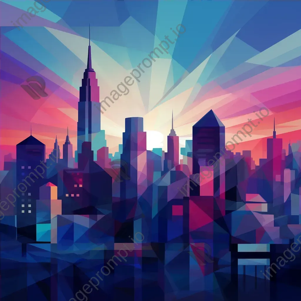 Abstract skyline of Art Deco buildings at twilight in low poly style - Image 4