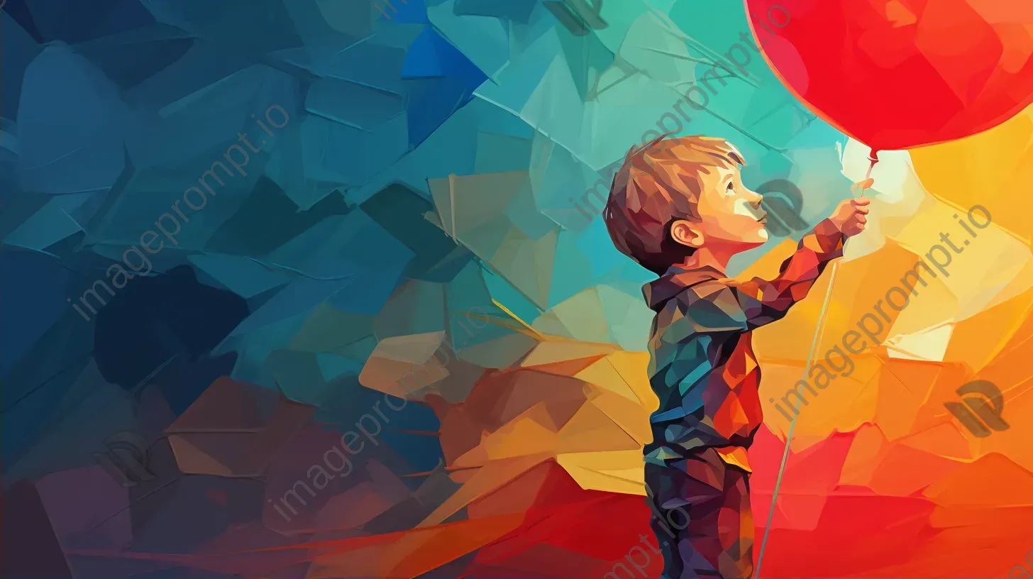 Vibrant and playful low poly portrait of a child holding a balloon - Image 2