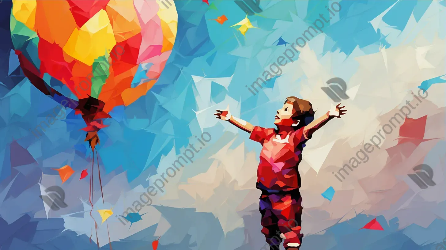 Vibrant and playful low poly portrait of a child holding a balloon - Image 3