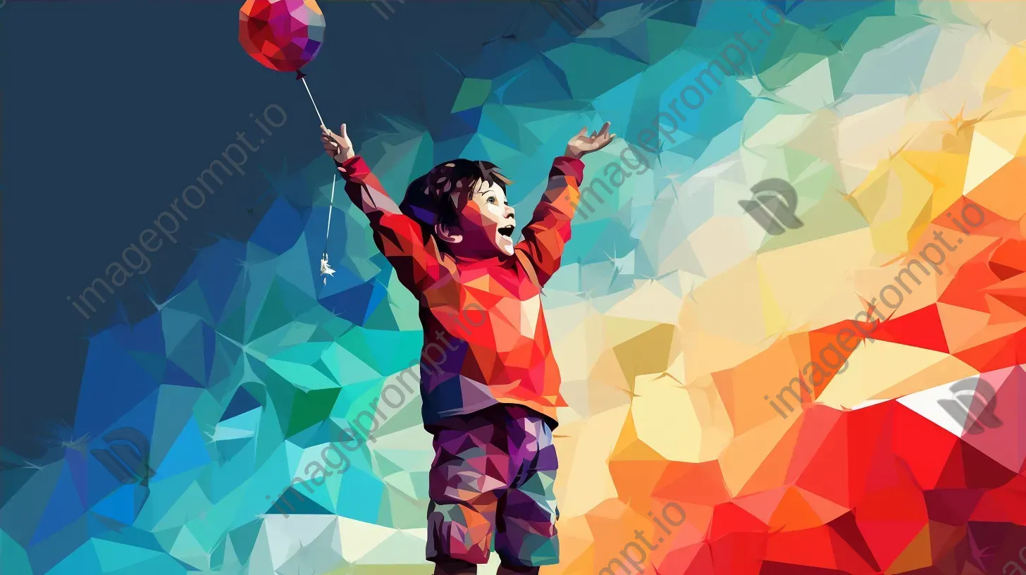 Vibrant and playful low poly portrait of a child holding a balloon - Image 4