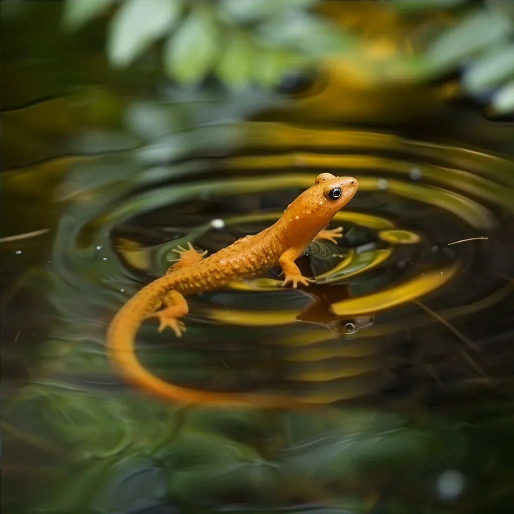 Elegant newt swimming in serene pond with plant reflections - Image 4