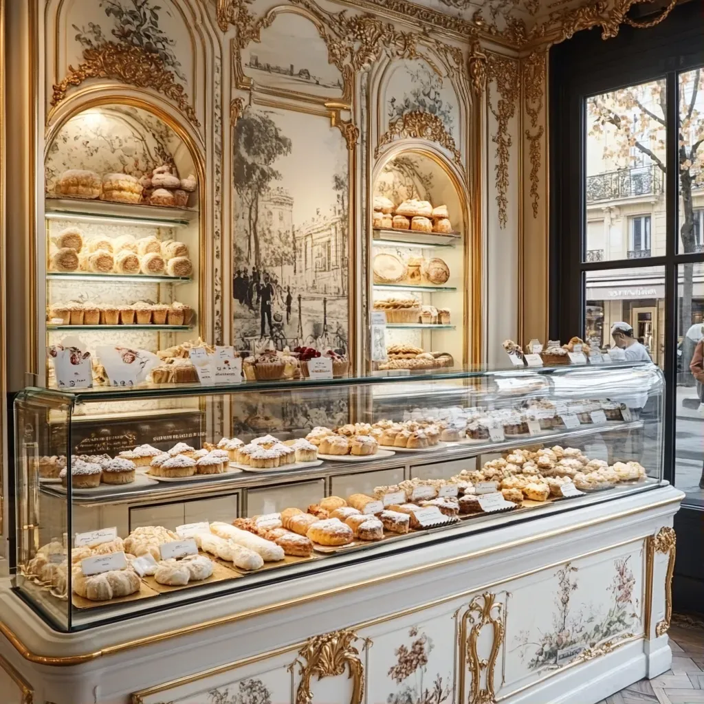 Delicate pastries in a Rococo inspired French patisserie showcasing a ballet of sugar and flour - Image 1