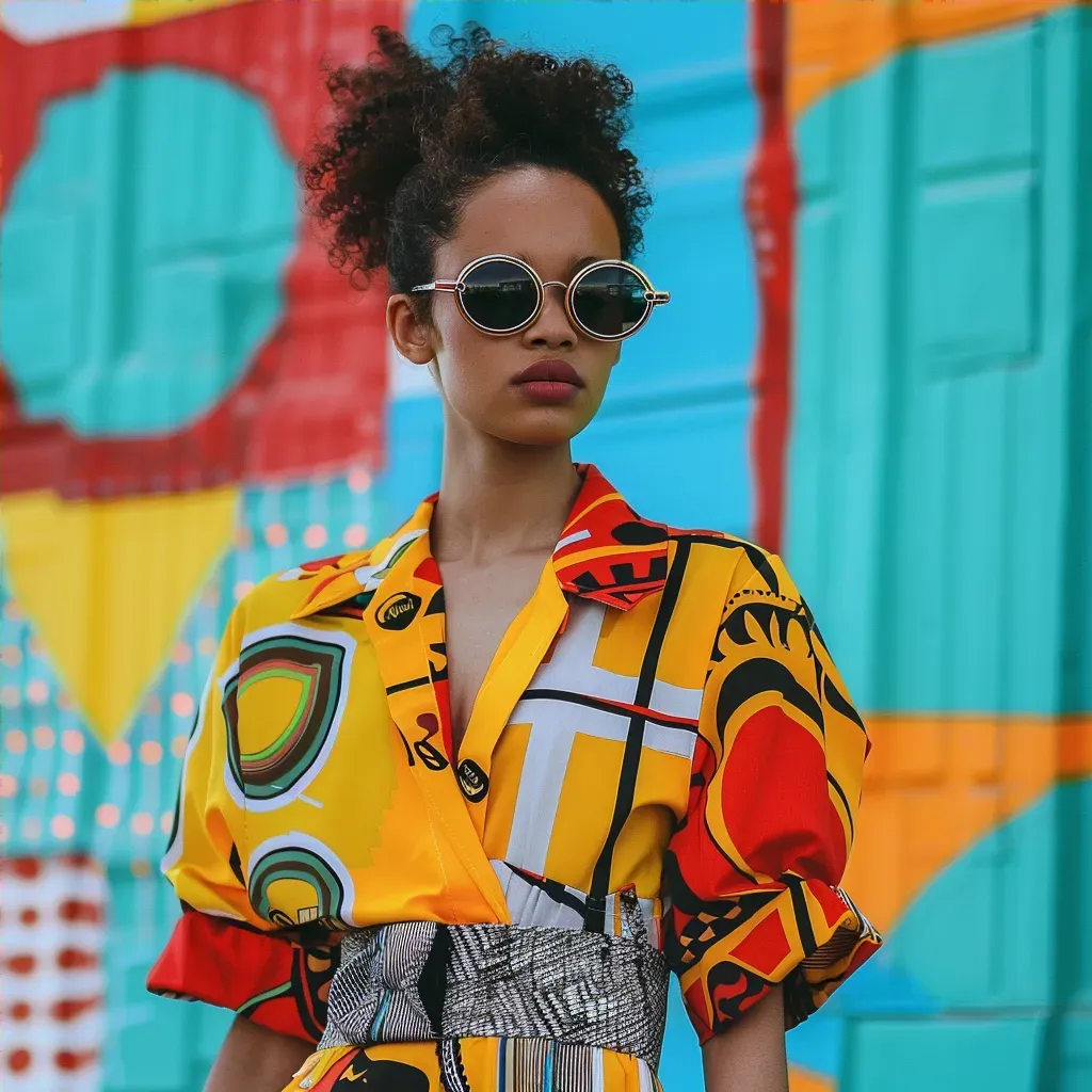 Eclectic urban retro fashion fusion editorial scene with vibrant colors and bold patterns - Image 4