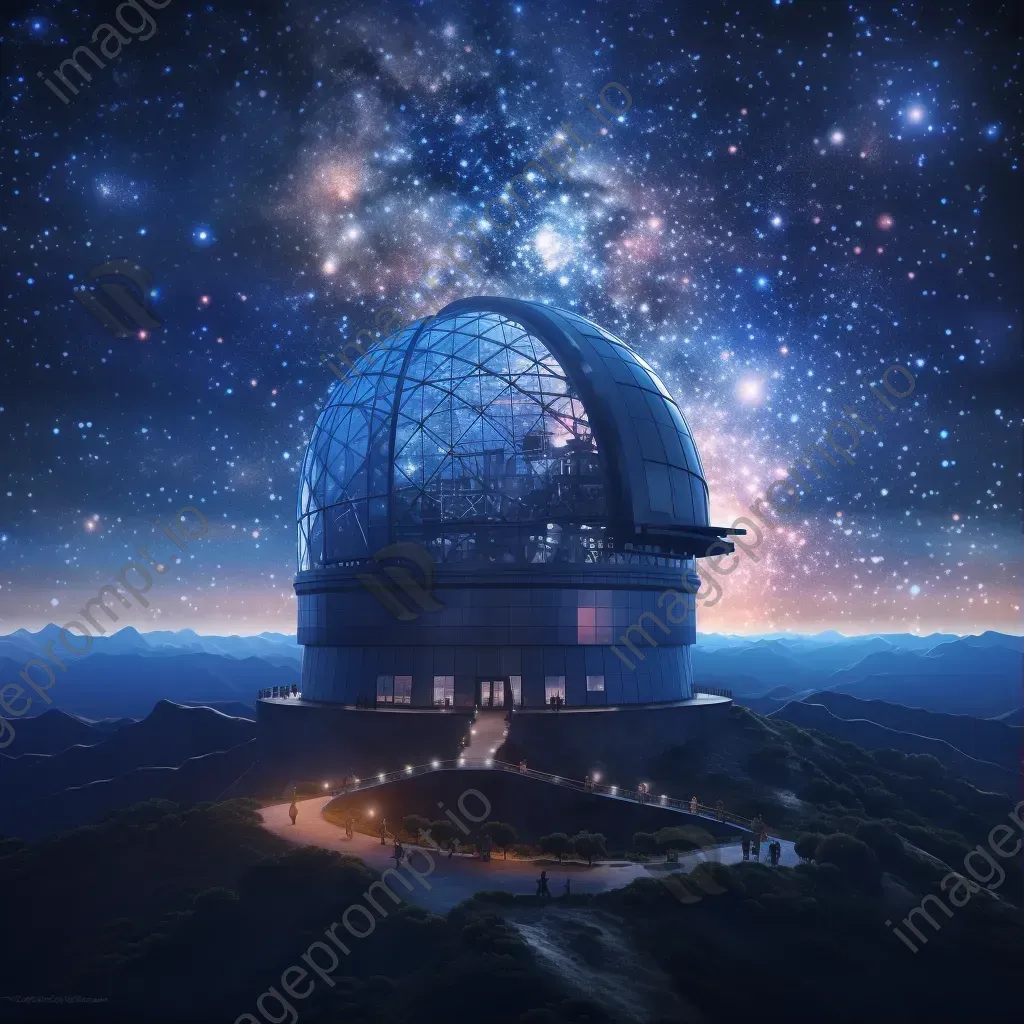 Low poly artwork of a dreamy star observatory under a cosmic sky - Image 1