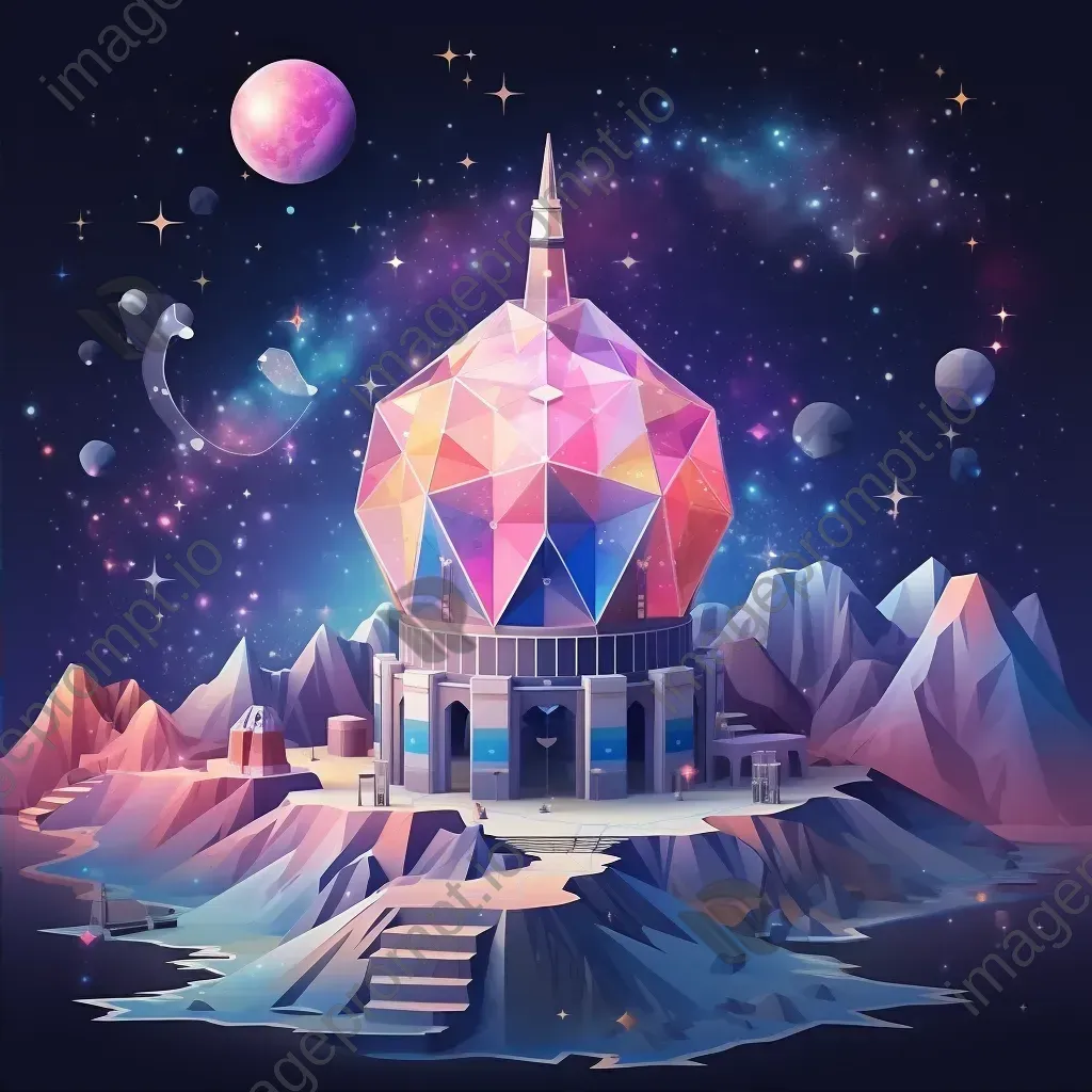 Low poly artwork of a dreamy star observatory under a cosmic sky - Image 2