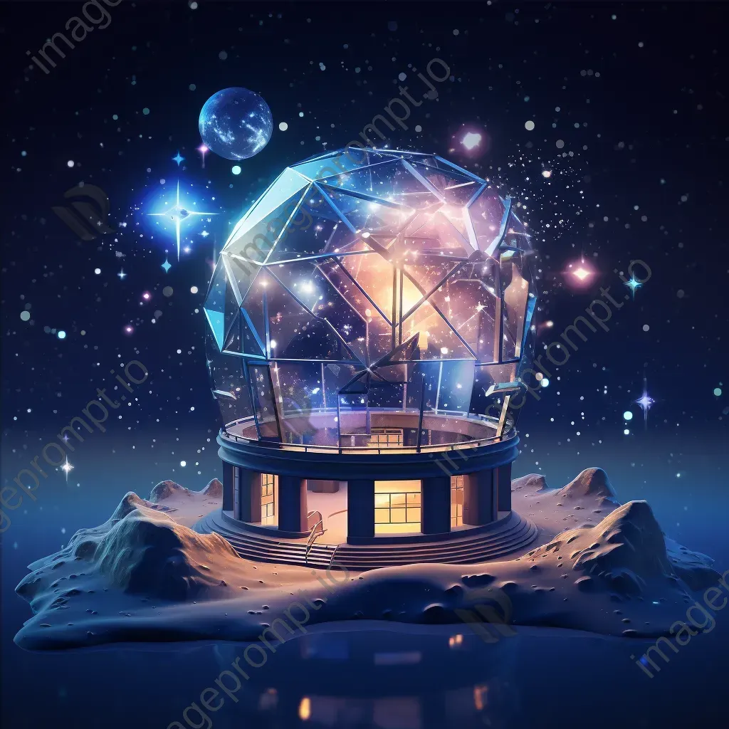 Low poly artwork of a dreamy star observatory under a cosmic sky - Image 4