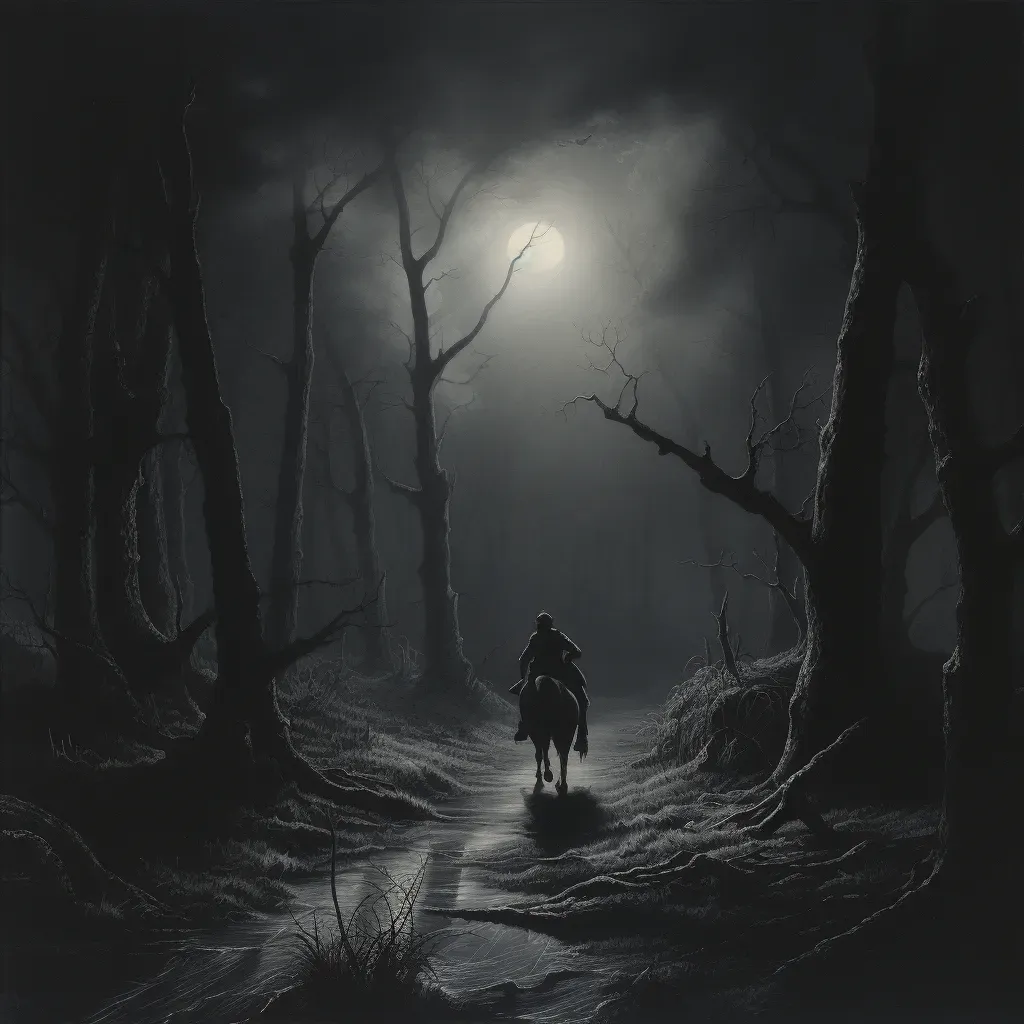 Brave knight on horseback journeying through mysterious forest guided by moonlight - Image 2