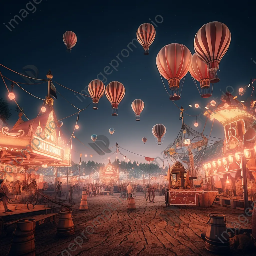 Balloons floating away from an abandoned carnival under soft moonlight, giving a surreal effect. - Image 2