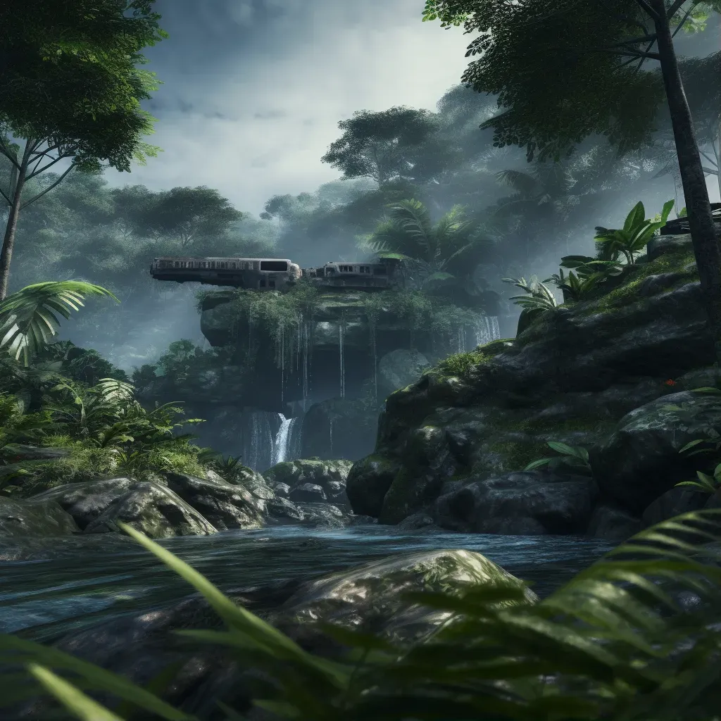 Image of a powerful waterfall flowing into a calm pool in the jungle - Image 1