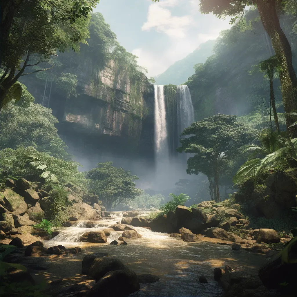 Image of a powerful waterfall flowing into a calm pool in the jungle - Image 2