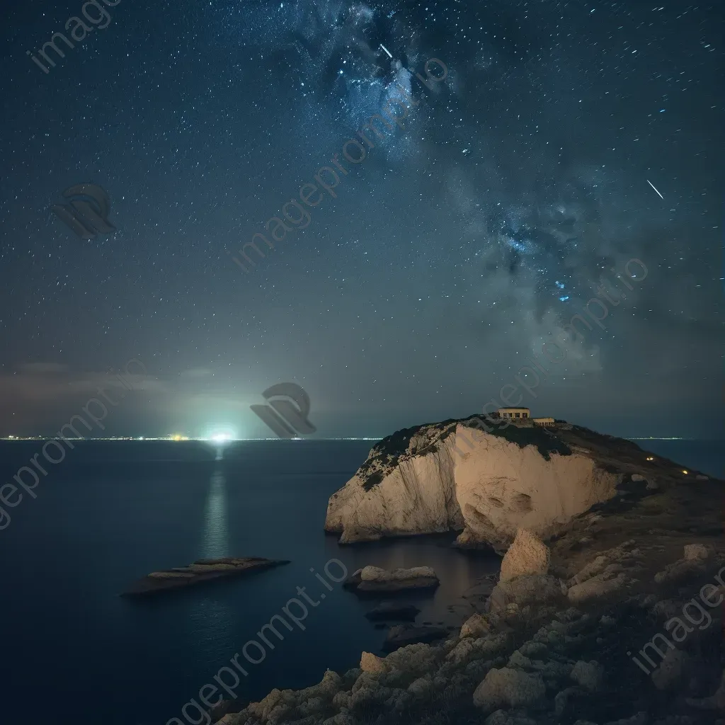 Aries constellation over coastal cliff at night - Image 1