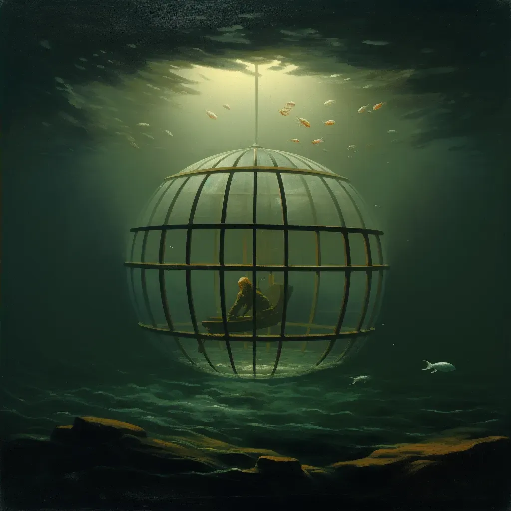 Cage submerged in water with single bubble escaping to the surface - Image 2